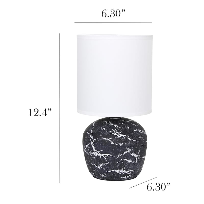 Marble Inspired Ceramic Table Lamp with White Fabric Drum Shade Modern Compact Accent Lighting Multiple Colors