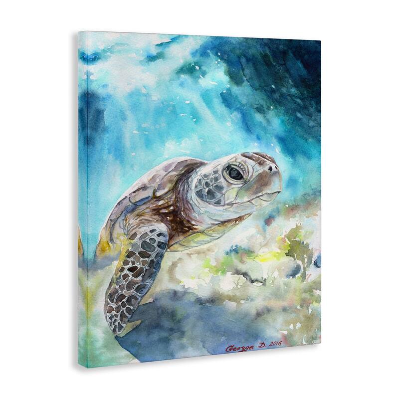 Stupell Sea Turtle Ocean Animal Blue Watercolor Painting,16x20, Proudly Made in USA - Multi-Color