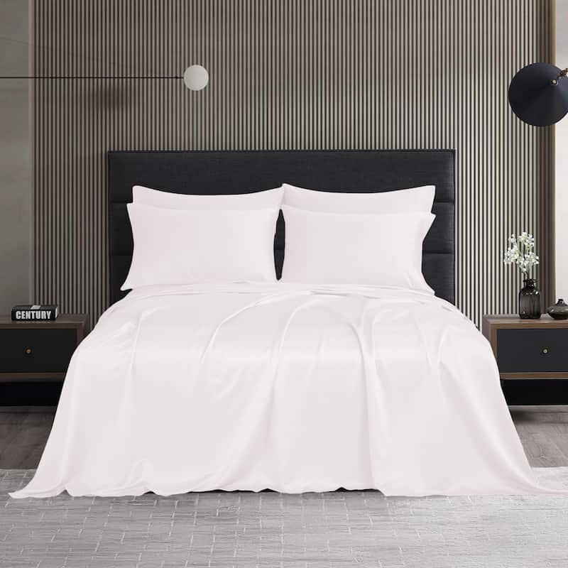 Modern Threads 6-Piece Satin Sheet Set with Deep Pocket Fitted Sheet, 4 Pillowcases, and Organizer