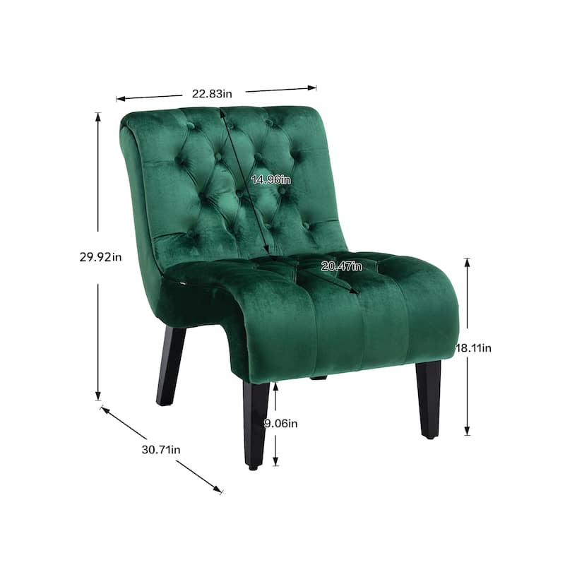 Green Modern 22.83" Upholstered Buttons Tufted Accent Chair with Wooden Legs for Living Room