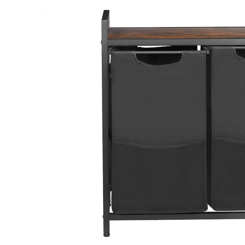 4-Compartment Laundry Hamper with Waterproof Fabric Bags and Carbon Steel Frame 48.68 Gal Capacity - 51.65 x 12.99 x 27.95 in