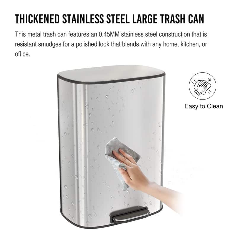 Black Grey 13 Gallon 50L Step-on Kitchen Trash Can with Soft Close for Home,Office