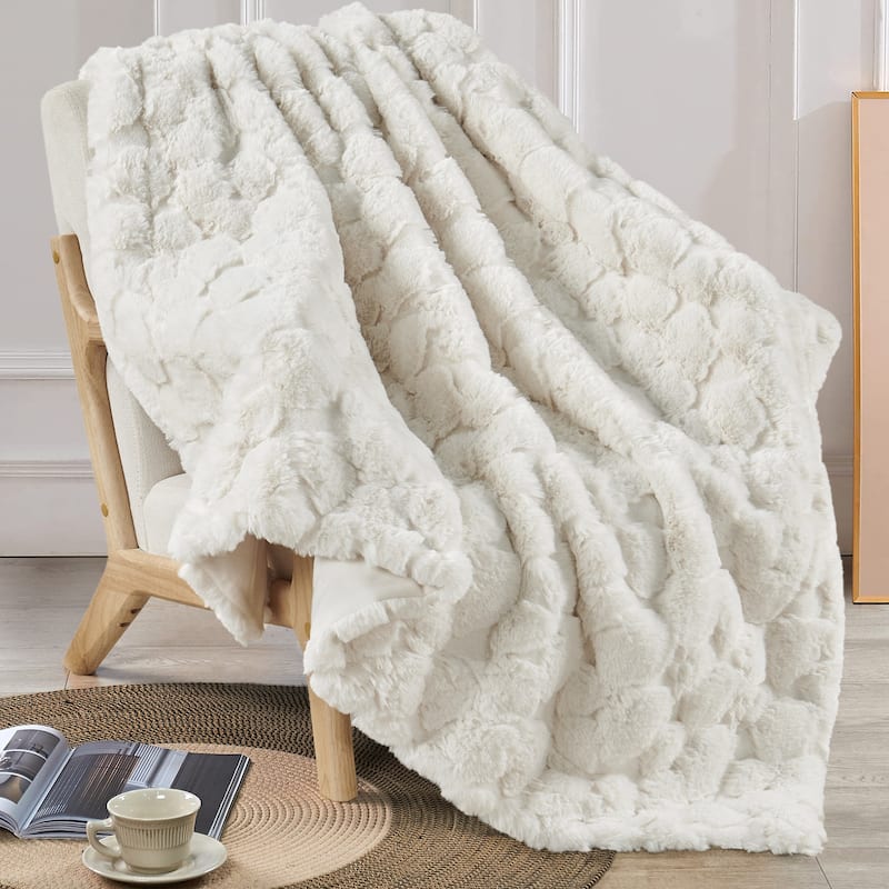 Home Soft Things Cloud Carved FauxFur Throw Decorative Blankets - 50" x 60" - White