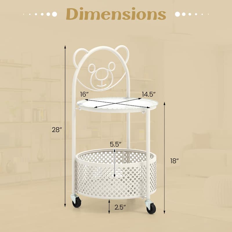 Gymax 2-Tier Mobile Glass Coffee Table w/ Bear Pattern Storage Basket