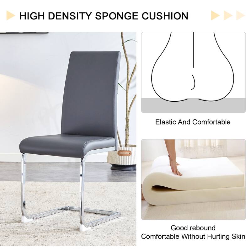 Set of 4 Modern PU Leather Upholstered Dining Chair,with High Back and Chrome Metal Base