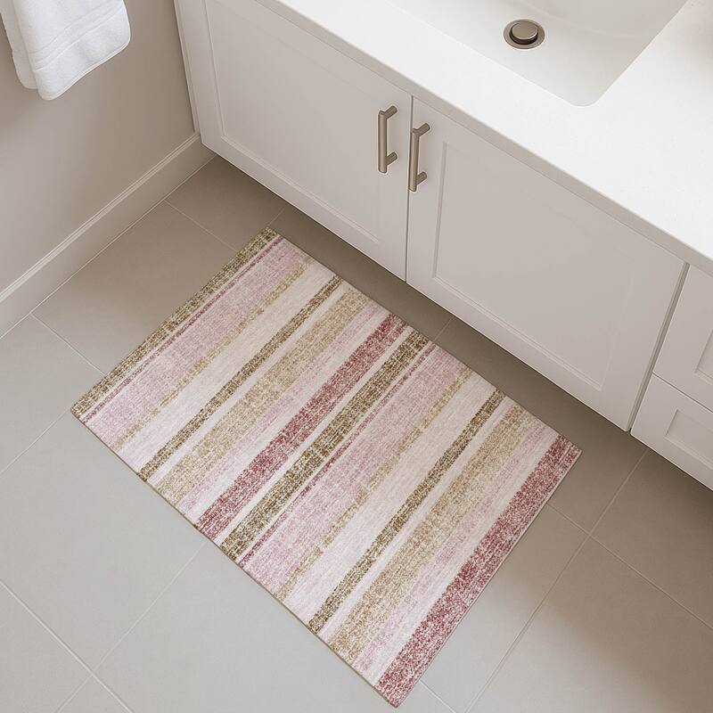 Premium Washable Super Soft Vintage Stripe Mayfield Rug - Pink - 1'8" x 2'6"