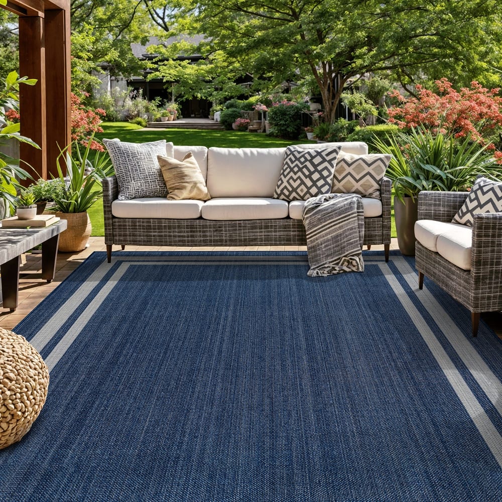 World Rug Gallery Border Indoor/Outdoor Flat Woven Area Rug