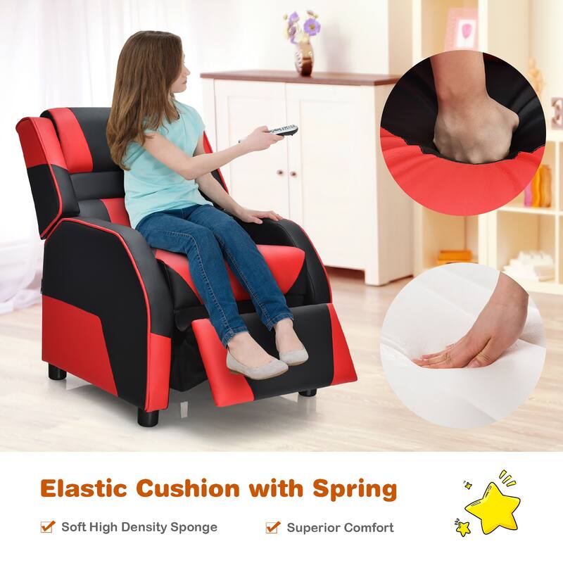 Costway Kids Youth Gaming Sofa Recliner w/Headrest & Footrest PU