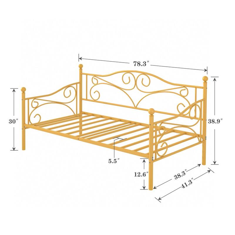 VECELO Scroll Design Metal Twin Size Daybed with Roman Column Legs 440 LBS Capacity Sofa Bed 440 lbs Capacity for Living Room