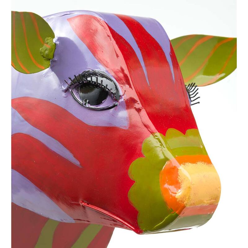 Handmade Colorful Painted Folk Art Cow Metal Side Table