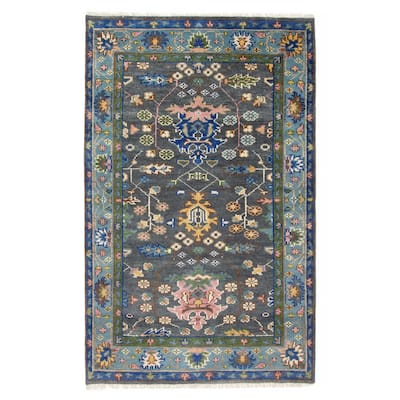 ECARPETGALLERY Hand-knotted Modern Oushak Dark Grey Wool Rug - 5'1 x 7'11