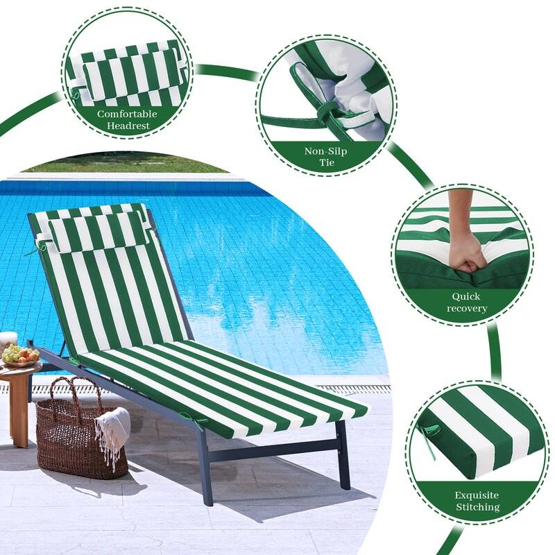 Outdoor Chaise Lounge Cushion, Thicken Waterproof Replacement Back Chaise Cushions for Pool, Sand Beach