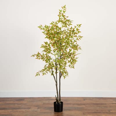 Nandina Artificial Potted Tree - 6' - Green and Red
