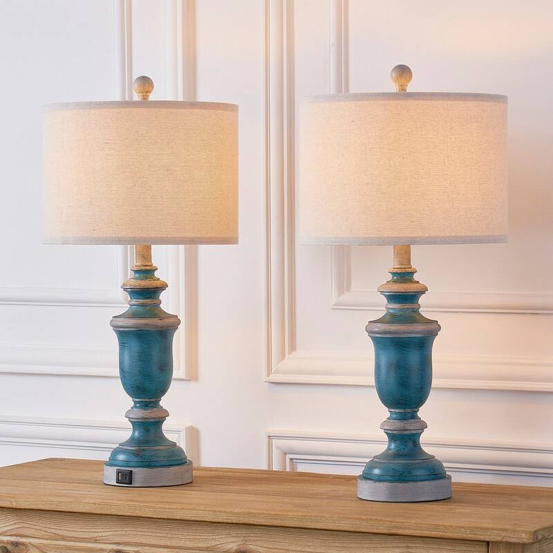 KAWOTI 24" Farmhouse Table Lamp Set with USB Ports(Set of 2) - W12" x H24.75" - W12" x H24.75"