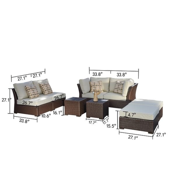dimension image slide 0 of 2, Corvus Oreanne 8-piece Brown Wicker Sectional Patio Furniture Set