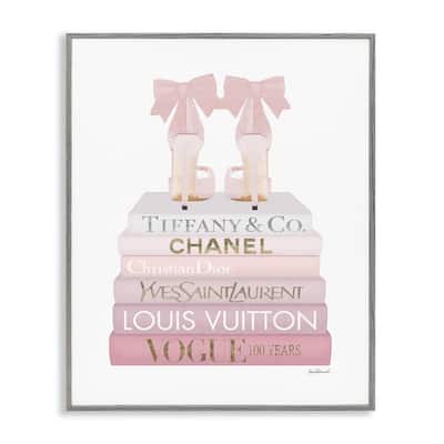 Stupell Chic Pink Bow Shoes Glam Fashion Bookstack Framed Wall Art