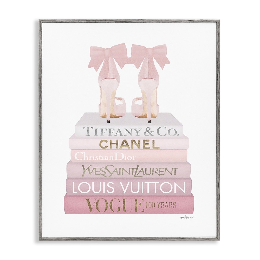 Stupell Chic Pink Bow Shoes Glam Fashion Bookstack Framed Wall Art