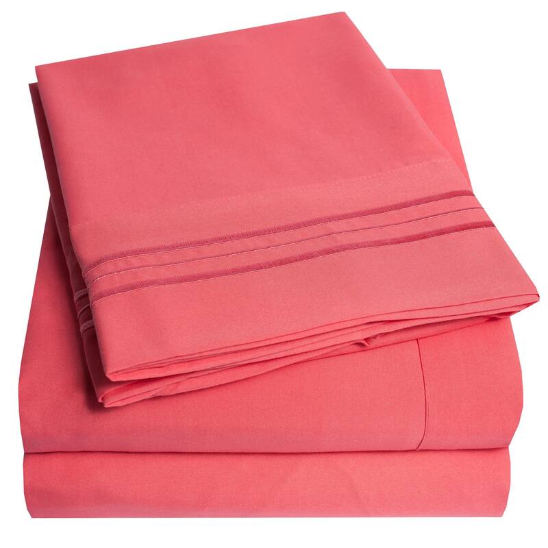 Deep Pocket Soft Microfiber 4-piece Solid Color Bed Sheet Set - Full - Strawberry