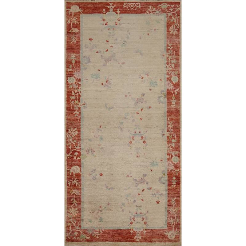 Hand Knotted Oriental 100% Wool Carpet Traditional Floral Beige & Ivories Art Deco Area Rug - 6' 1'' X 2' 7''