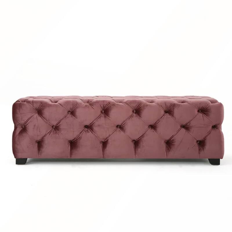Luxurious Velvet Upholstered Ottoman Bench with Button-Tufted Diamond Stitching for Modern Glam Decor and Versatile Use