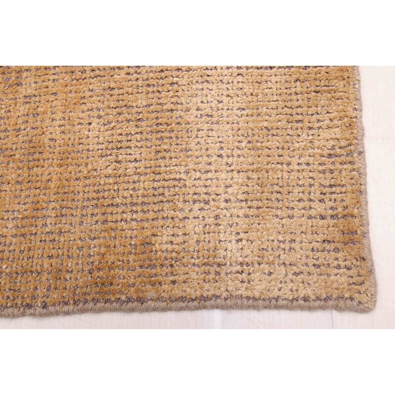 ECARPETGALLERY Hand-knotted Silk Shadow Light Gold Viscose, Wool Rug - 4'0 x 9'9