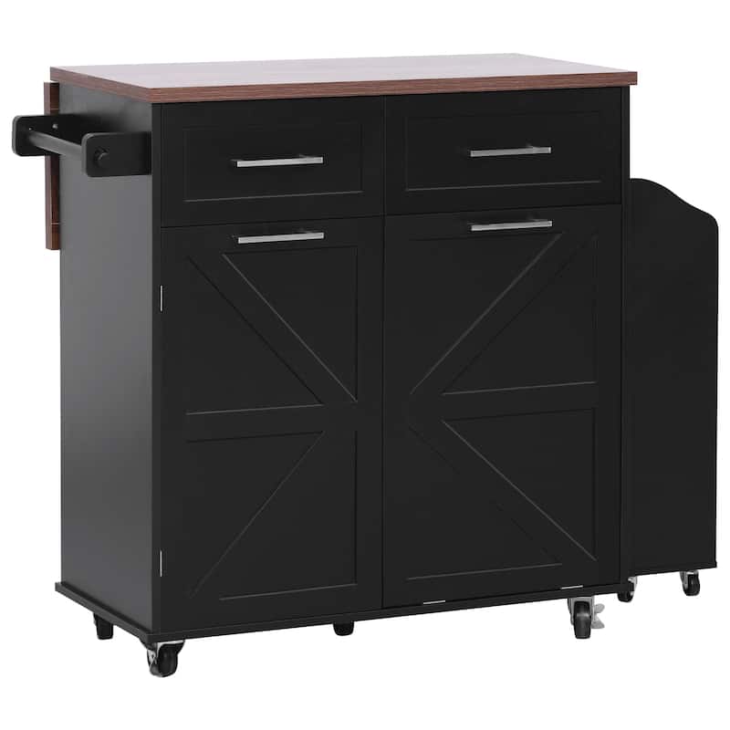 47.2"Farmhouse Kitchen Island with Drop Leaf, Removable Side Racks,Two Drawers,Rolling Kitchen Cart on Wheels with Towel Rack