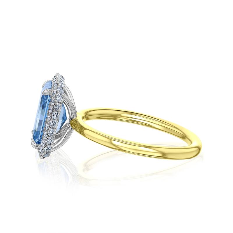 Kobelli 3 Carats Vivid Blue Diamond 14k Solid Gold Double Halo Radiant Aomori Ring (Certified)