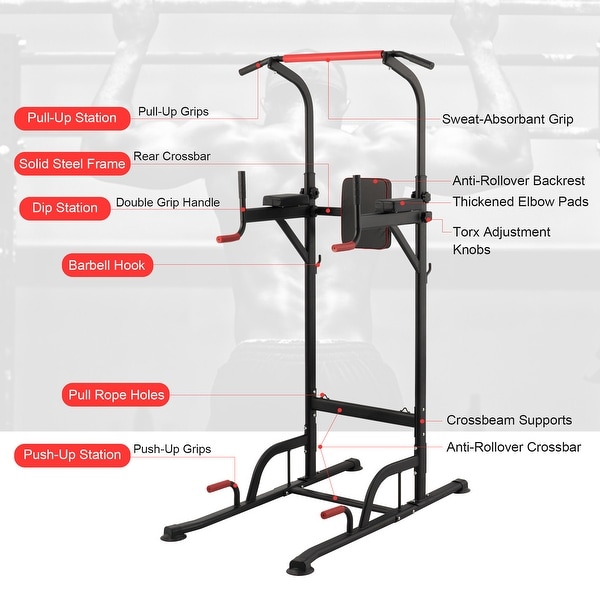 ZELUS Power Tower with Adjustable Height Pull Up Bar and Dip