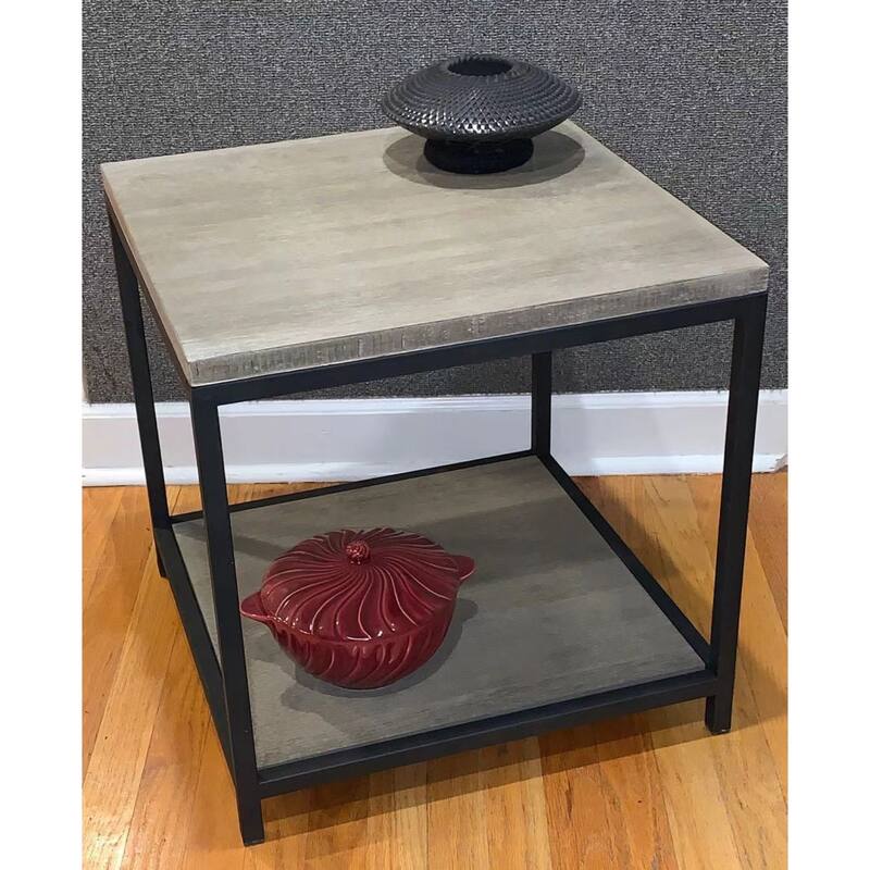 Eccostyle 2-Tier Solid Bamboo Steel Frame End Table - Brushed Brown - 20x20x20