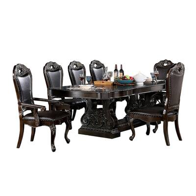 7 Piece Leatherette Dining Set in Walnut and Dark Brown