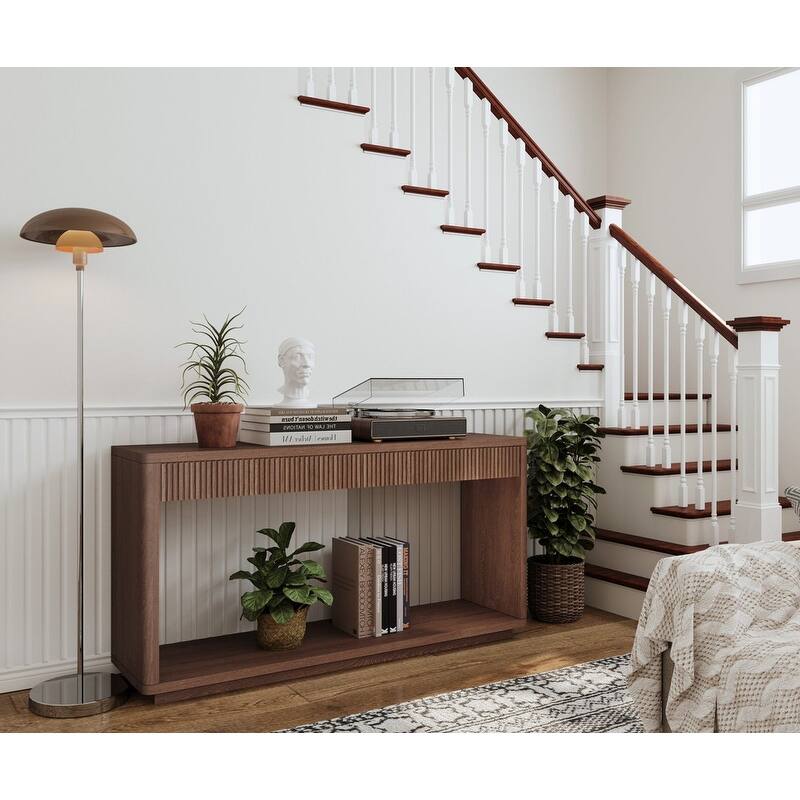 Modern 60-Inch Fluted Console Table with 2 Drawers for Living Room and Hallway Furniture Storage