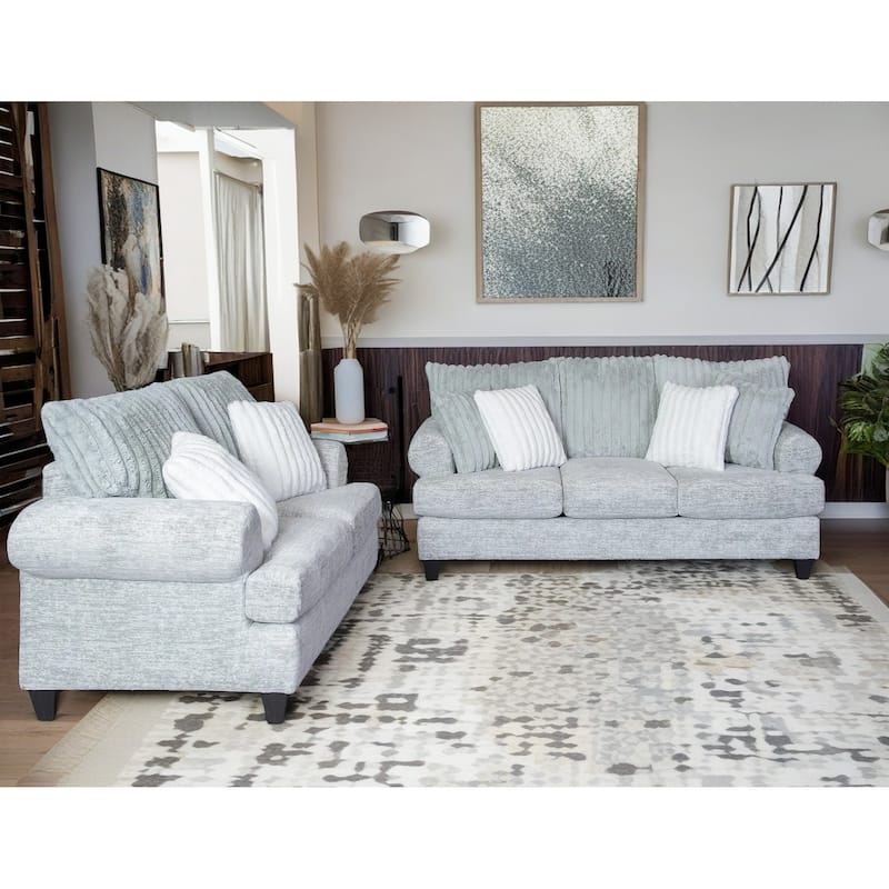 Roundhill Oasis 2-Piece Living Room Set, Sofa and Loveseat - Grey
