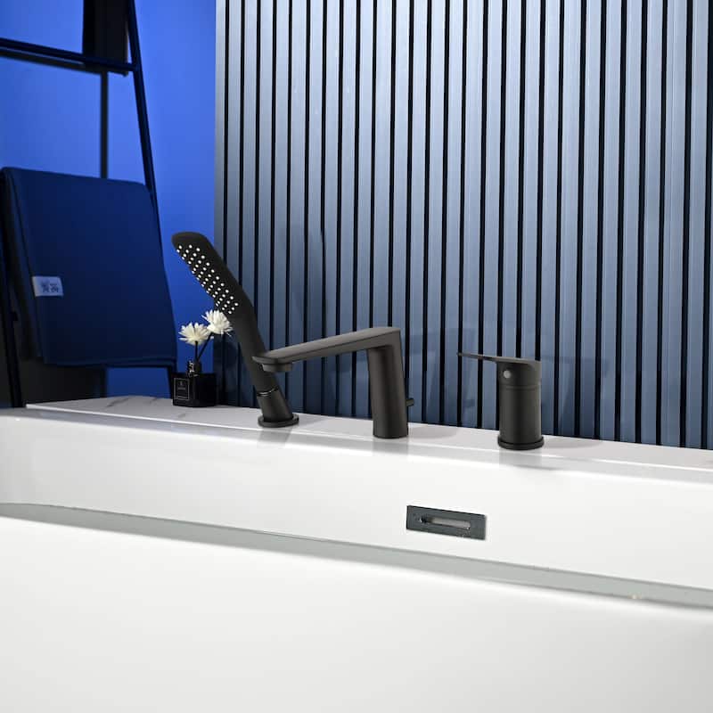 Single Handle Deck Mounted Roman Tub Faucet with Pull-Out Handheld Shower in Matte Black