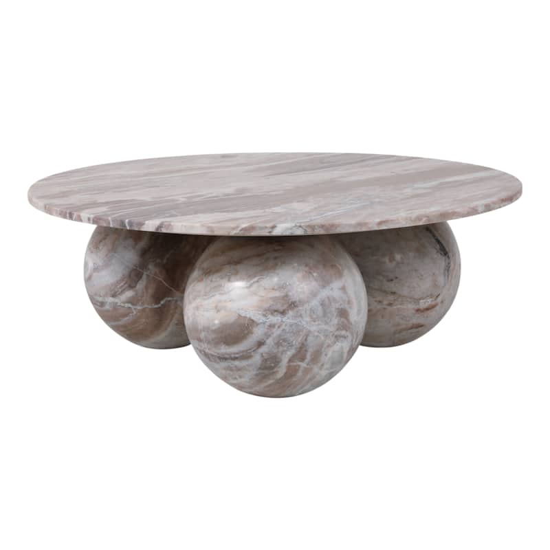 Marble Coffee Table Modern Round Sculptural Sphere Feet - 15" Brown - 40.0"