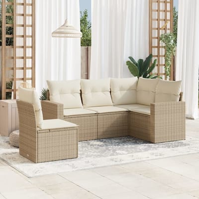 vidaXL Garden Sofa Set Beige PE rattan Compact Modular Garden Sofa Set - 24.4 x 25.8 x 27.2