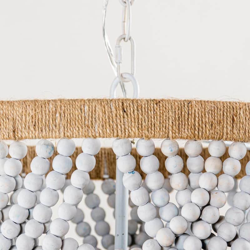 19.7" Bohemian Layered Wood Beads Basket Chandelier Light