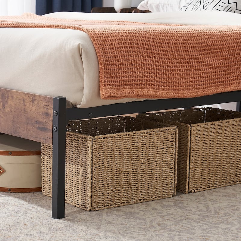 Taomika 3-Pieces Industrial Bed and Modern Square Nightstands Set
