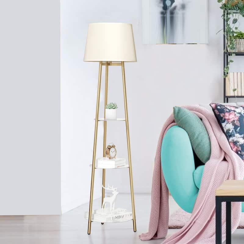 Mid Century Tripod Led Floor Lamp with 3 Tier Display Shelves