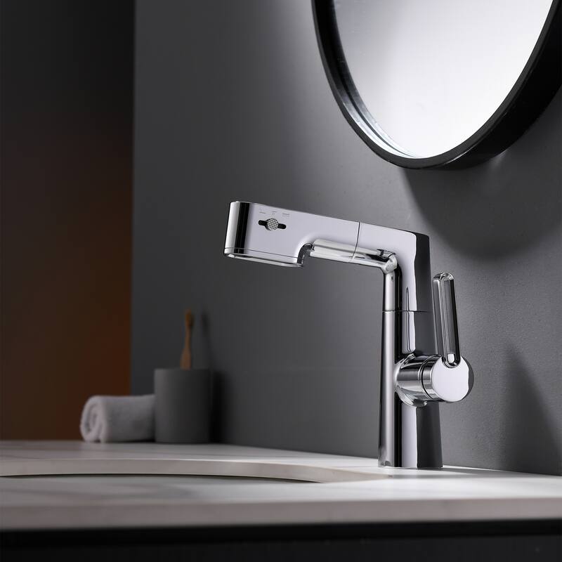 Bathroom Sink Faucet with 360° Swivel Sprayer And Digital Display, Basin Faucets - Chrone/White