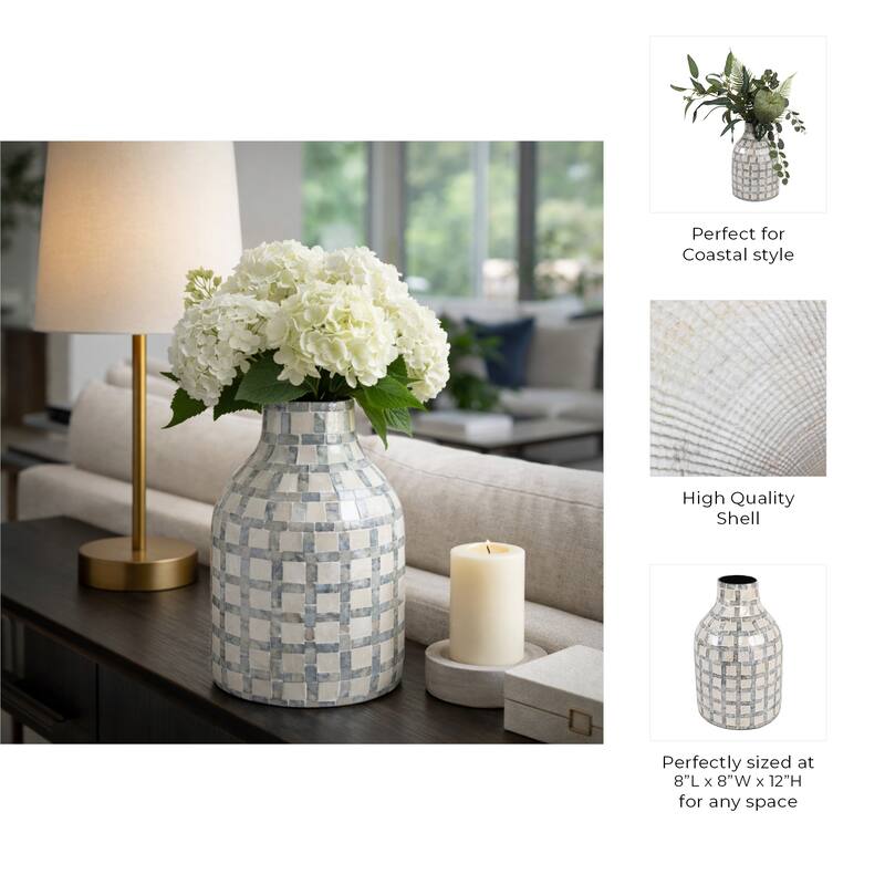 Mosaic Capiz Vase with Checkered Pattern - Tall Flower Vase