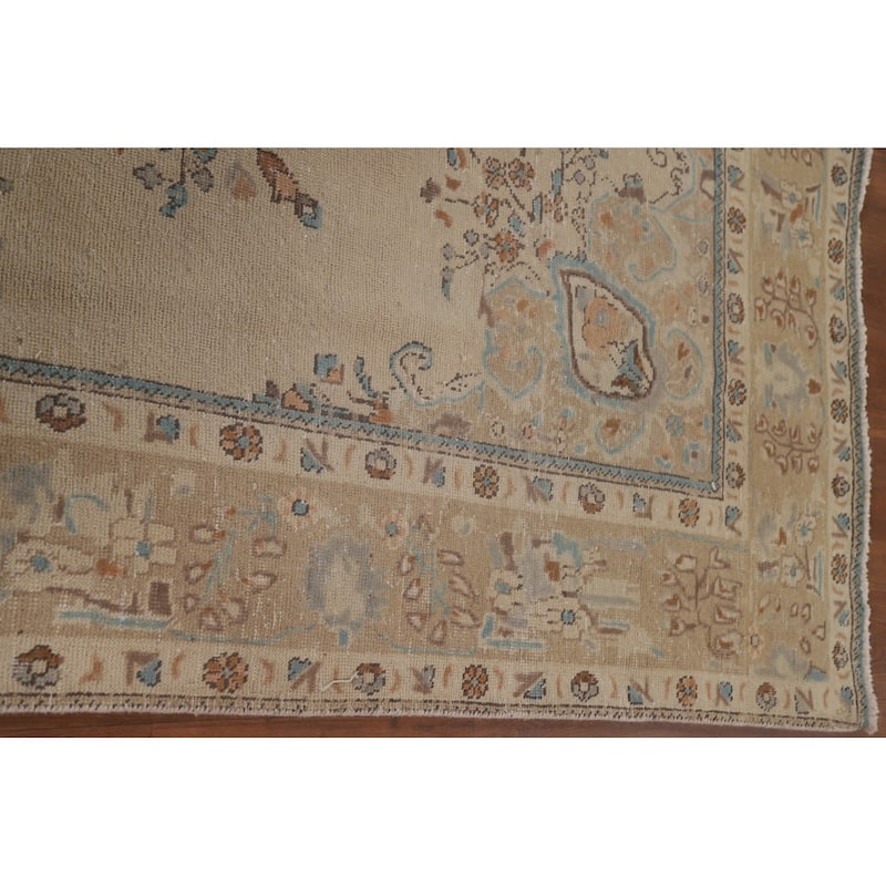 Vintage Geometric Distressed Tabriz Persian Rug Handmade Wool Carpet - 6'3" x 9'9"