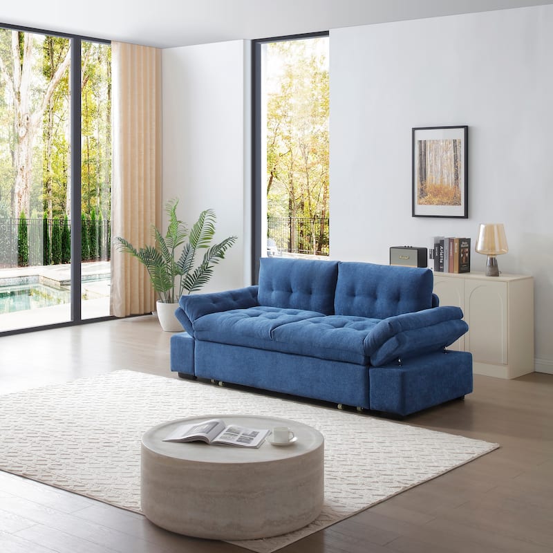 3 in 1 Recliner Sofa Pull Out Sleeper Sofa Bed Linen Loveseat Armchair - Blue