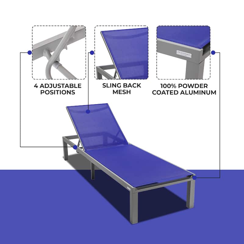 Marlin Aluminum Beach Pool Reclining Lounge Chair with Sling Mesh Fabric and Powder-Coated Frame