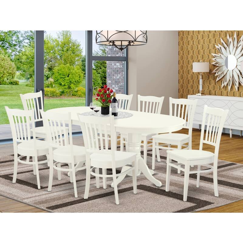 Southwestern Dining Set - 9 Piece Oval Table & 8 Chairs - Linen White Kitchen Furniture