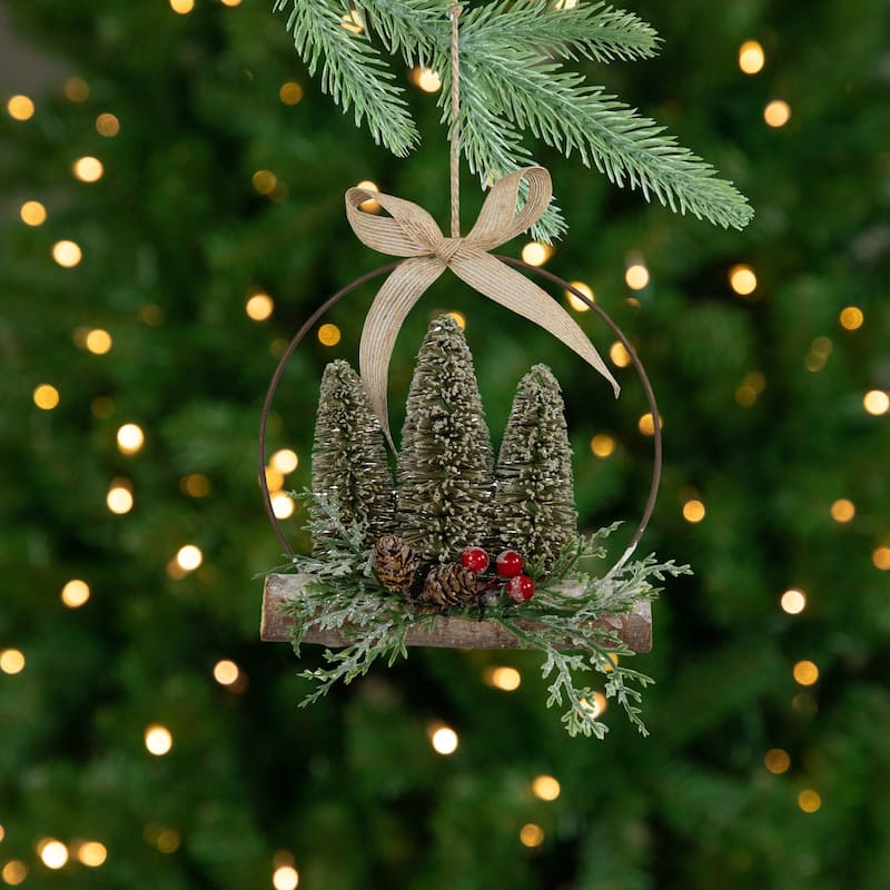 Frosted Mini Bottle Brush Trees Christmas Ornament - 7"