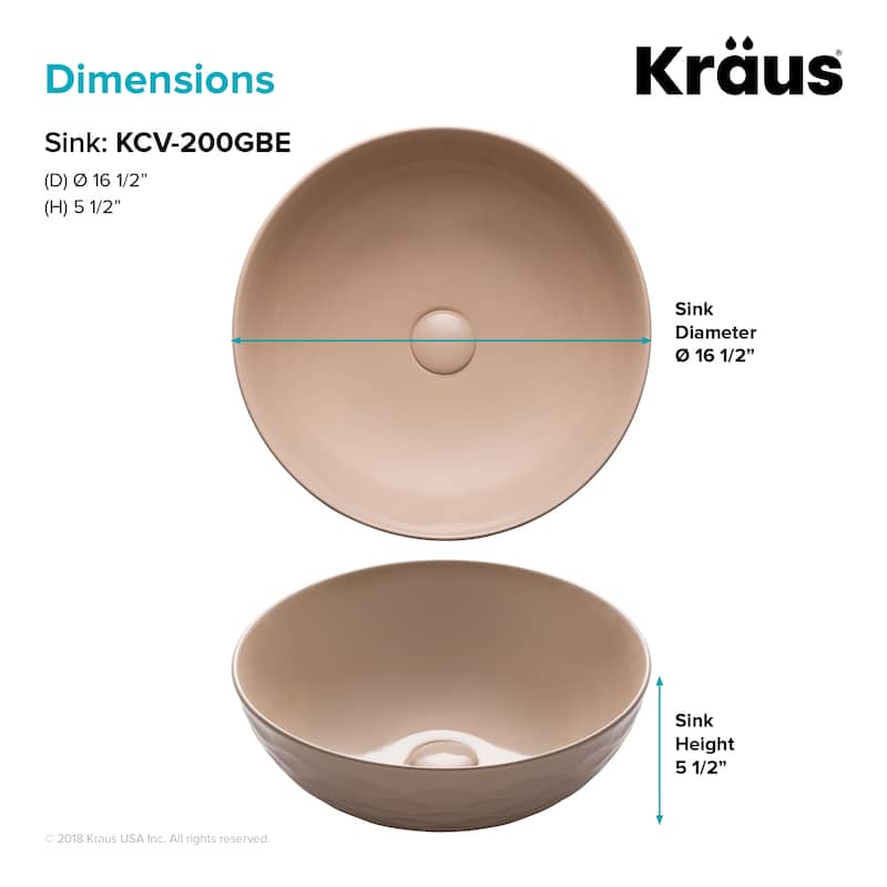 KRAUS Viva 16 1/2 inch Round Porcelain Ceramic Vessel Bathroom Sink