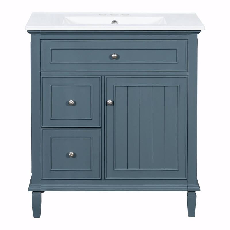 30 Inch Bathroom Vanity with Sink, Modern Vanity Cabinet with One Flip Drawer and Two Storage Drawers