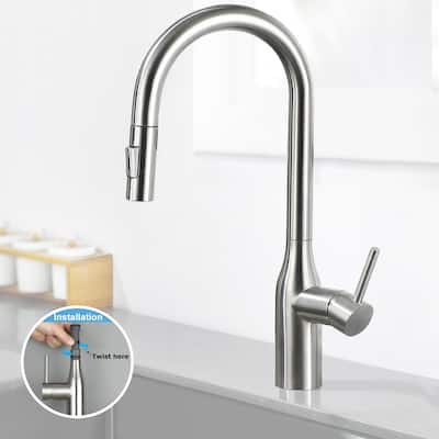 Single Handle Pull Down Dual-Spray Swivel Kitchen Faucet