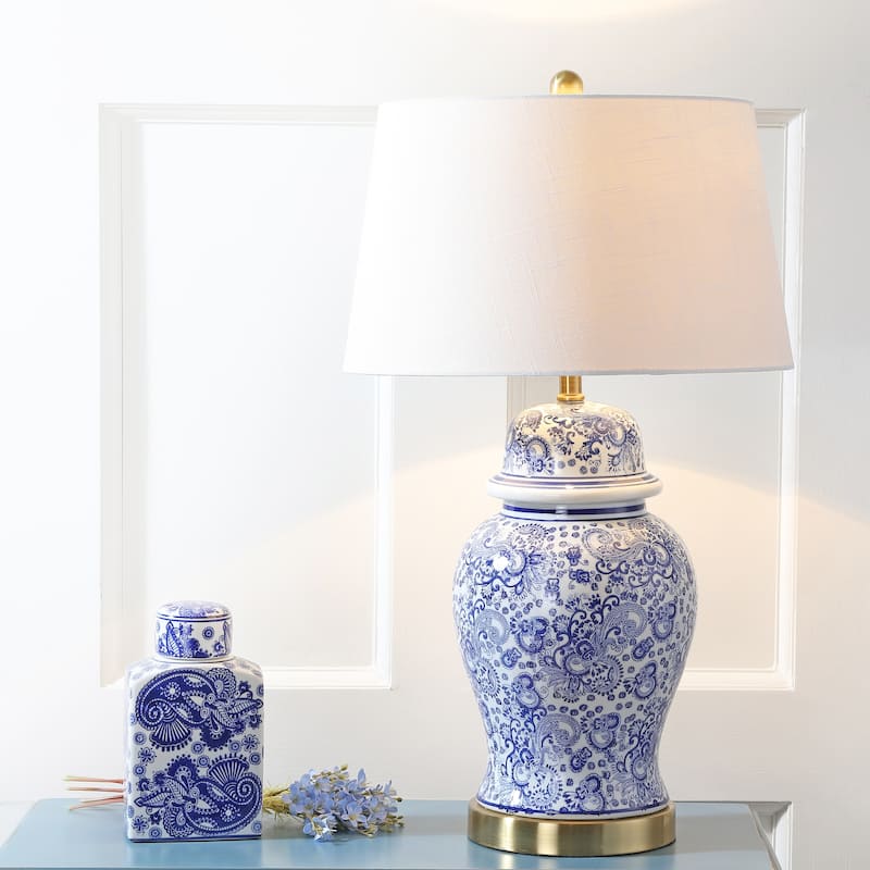 Grace 29.5" Ceramic LED Table Lamp, Blue/White by JONATHAN Y