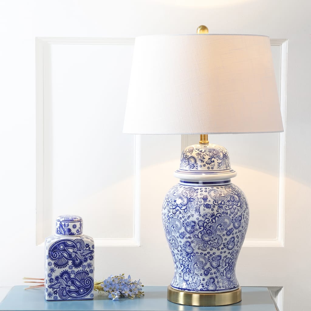 Grace 29.5" Ceramic LED Table Lamp, Blue/White by JONATHAN Y